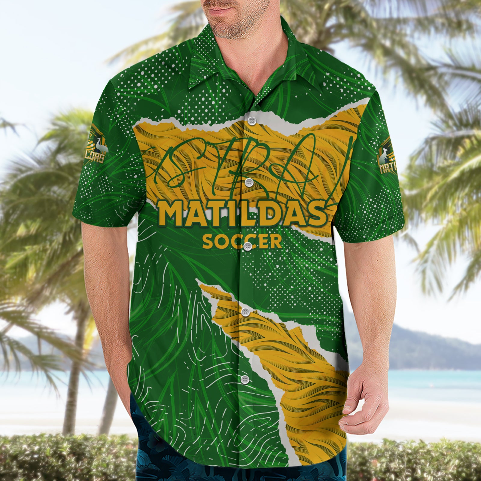 Personalised Matildas Hawaiian Shirt Australia Soccer Fingerprint - Vibe Hoodie Shop