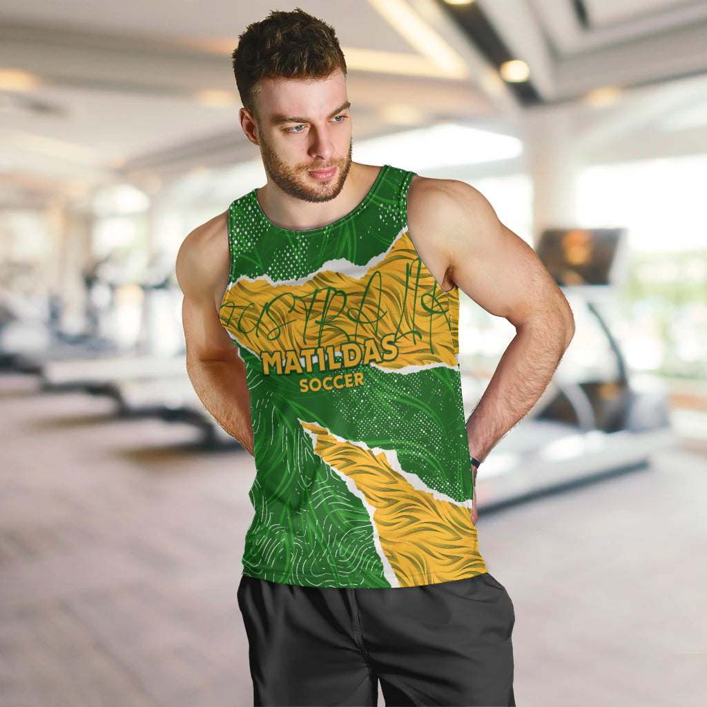 Personalised Matildas Men Tank Top Australia Soccer Fingerprint - Vibe Hoodie Shop