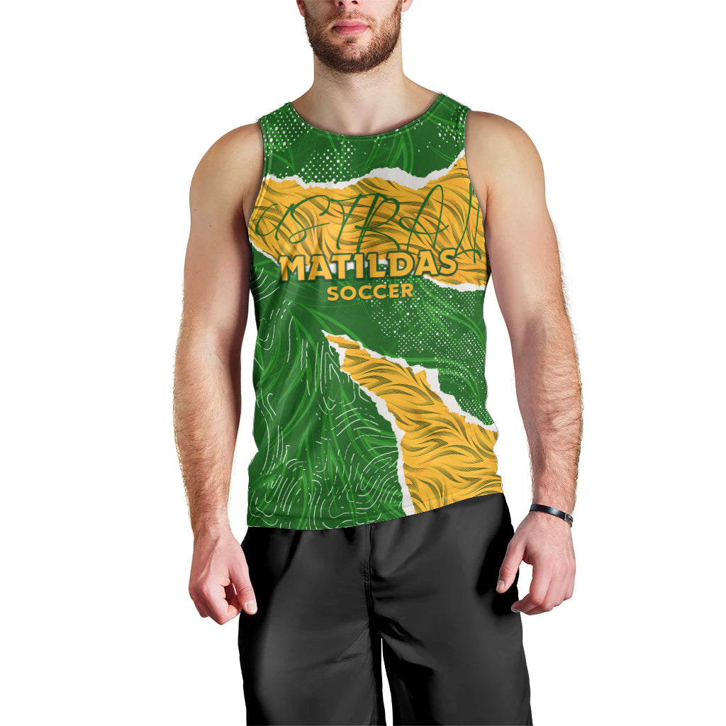 Personalised Matildas Men Tank Top Australia Soccer Fingerprint - Vibe Hoodie Shop
