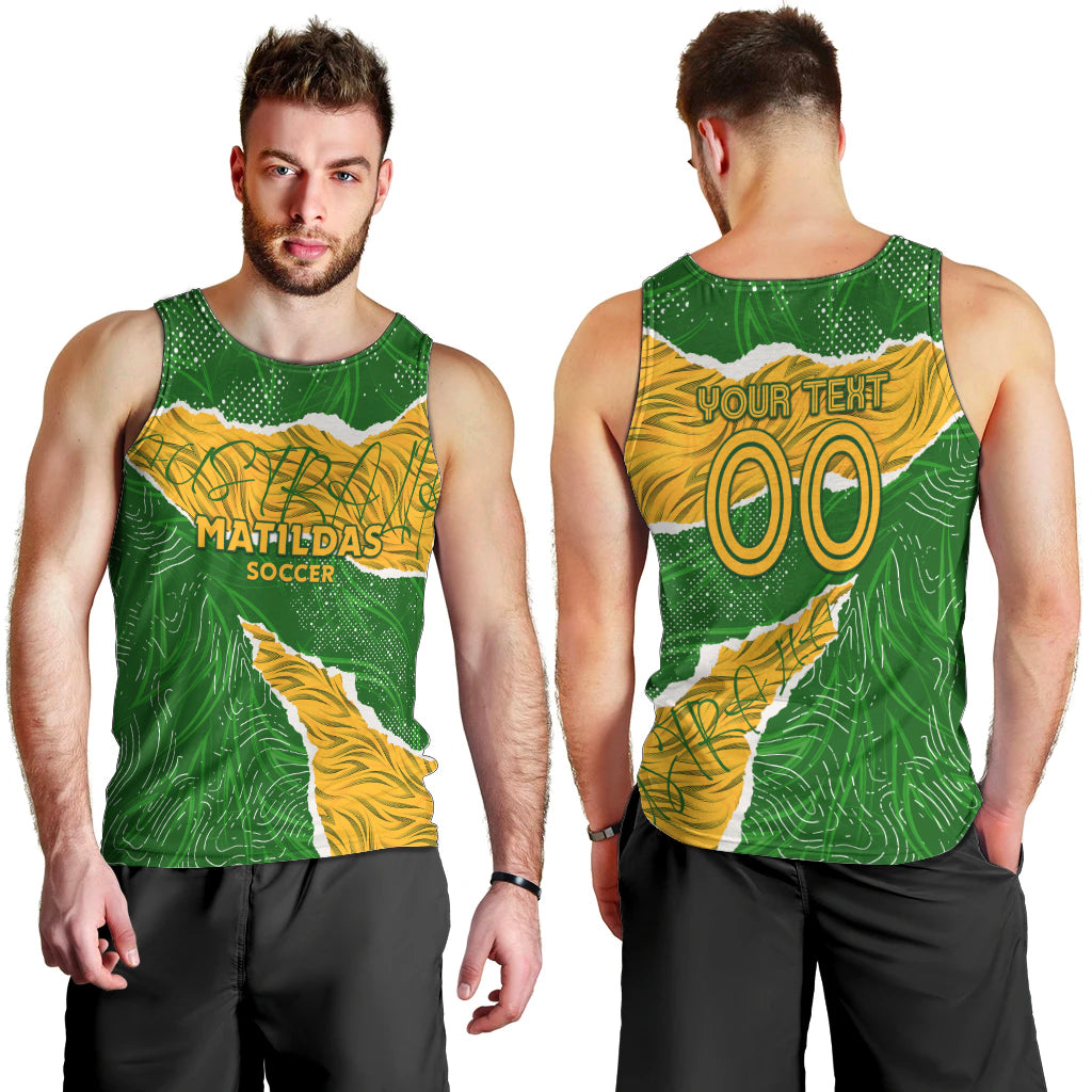 Personalised Matildas Men Tank Top Australia Soccer Fingerprint - Vibe Hoodie Shop