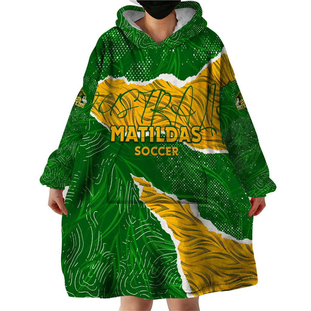 Personalised Matildas Wearable Blanket Hoodie Australia Soccer Fingerprint - Vibe Hoodie Shop