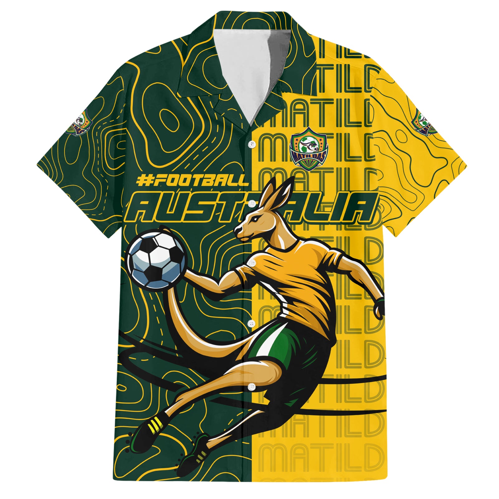 Personalised Matildas Mascot Hawaiian Shirt Australia Football Topographic - Vibe Hoodie Shop