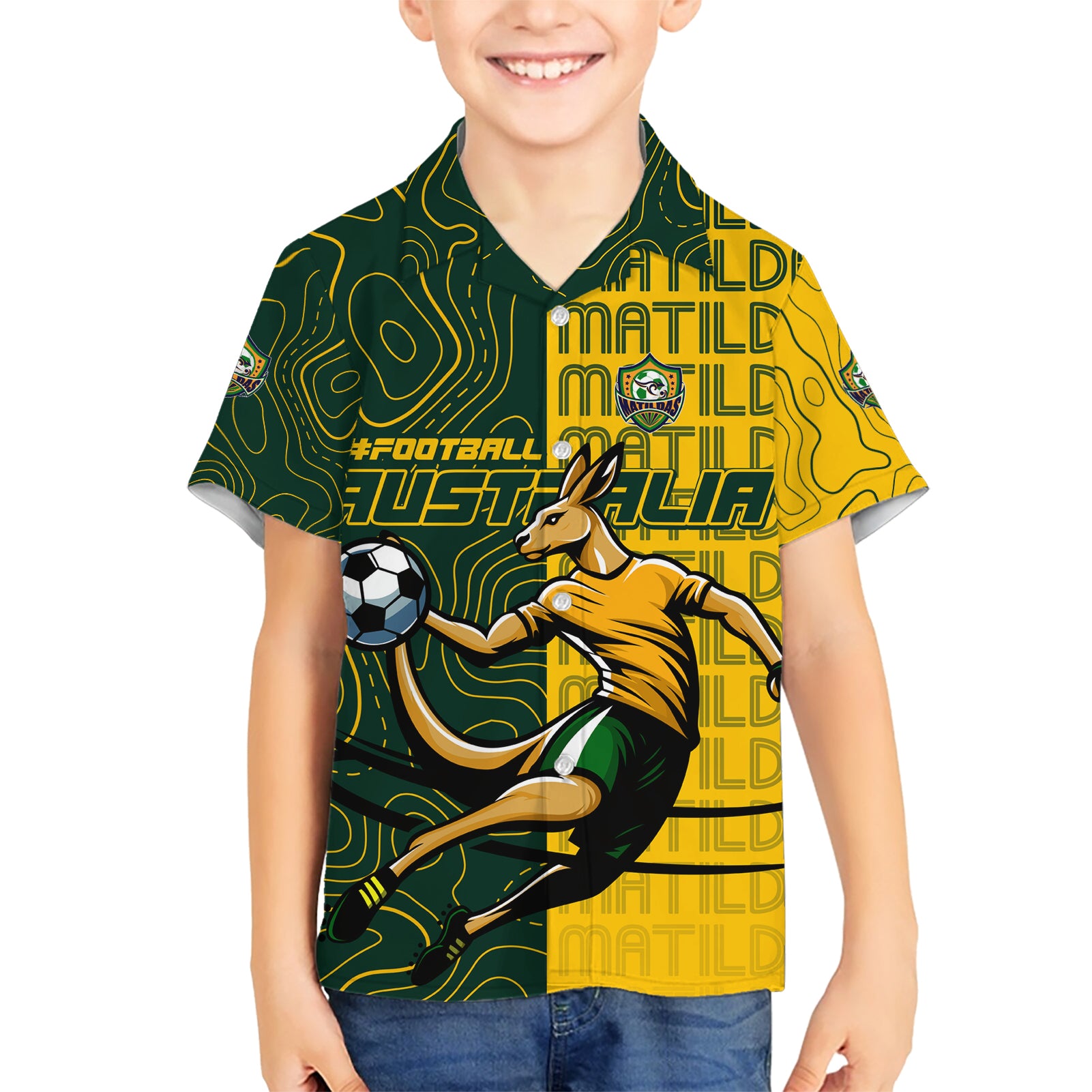 Personalised Matildas Mascot Hawaiian Shirt Australia Football Topographic - Vibe Hoodie Shop