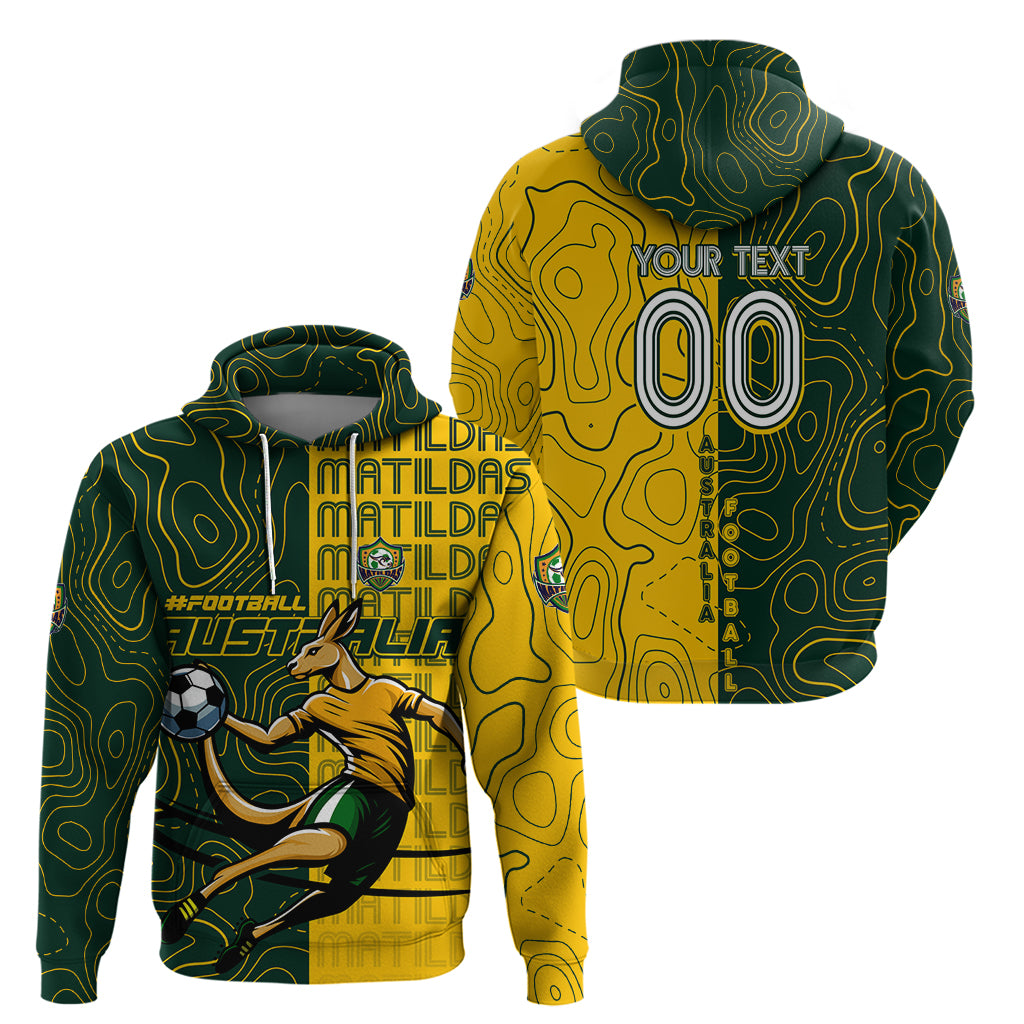 Personalised Matildas Mascot Hoodie Australia Football Topographic - Vibe Hoodie Shop