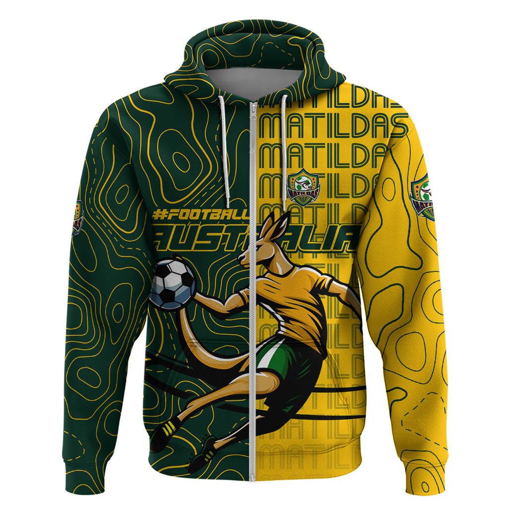 Personalised Matildas Mascot Hoodie Australia Football Topographic - Vibe Hoodie Shop