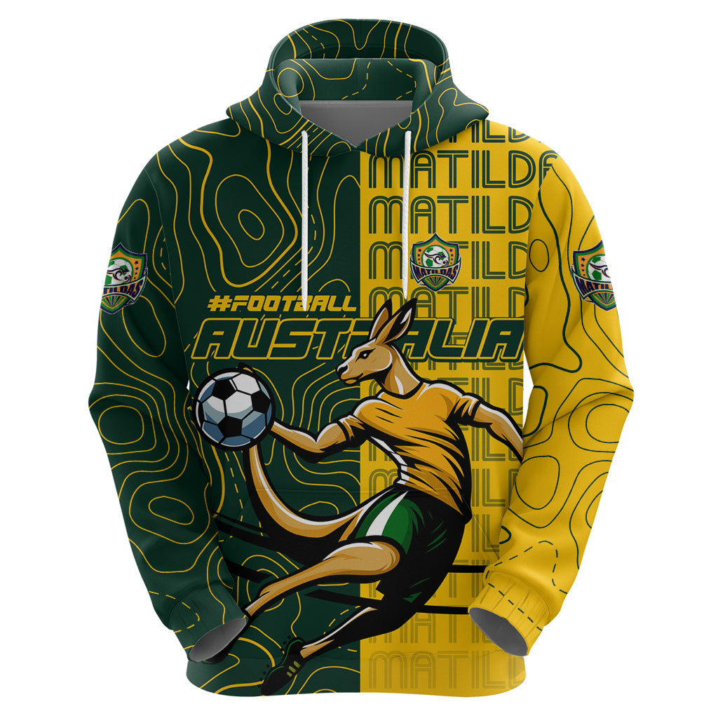 Personalised Matildas Mascot Hoodie Australia Football Topographic - Vibe Hoodie Shop