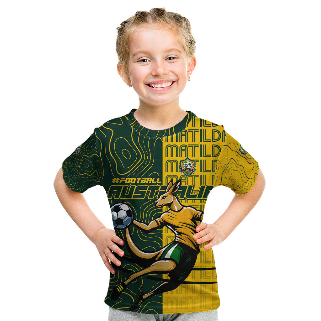 Personalised Matildas Mascot Kid T Shirt Australia Football Topographic - Vibe Hoodie Shop