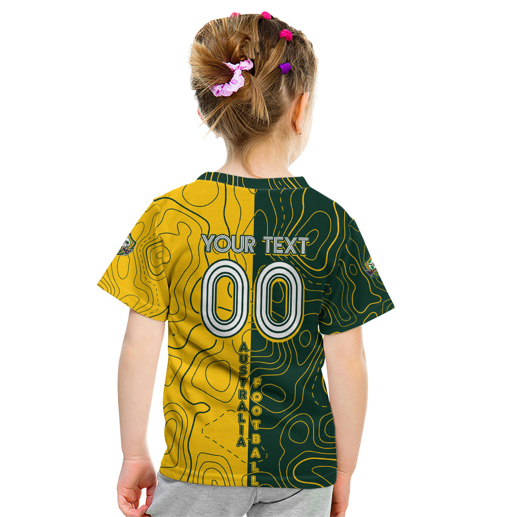 Personalised Matildas Mascot Kid T Shirt Australia Football Topographic - Vibe Hoodie Shop