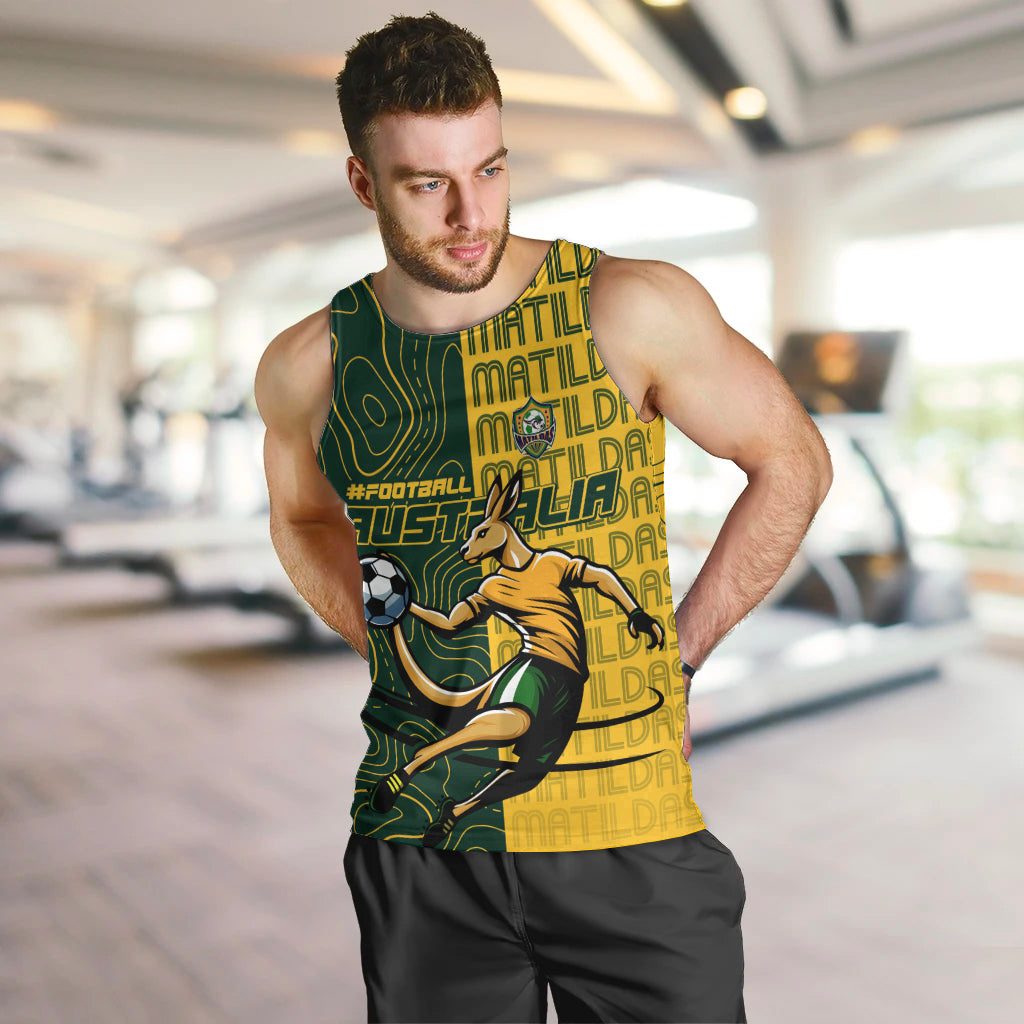 Personalised Matildas Mascot Men Tank Top Australia Football Topographic - Vibe Hoodie Shop