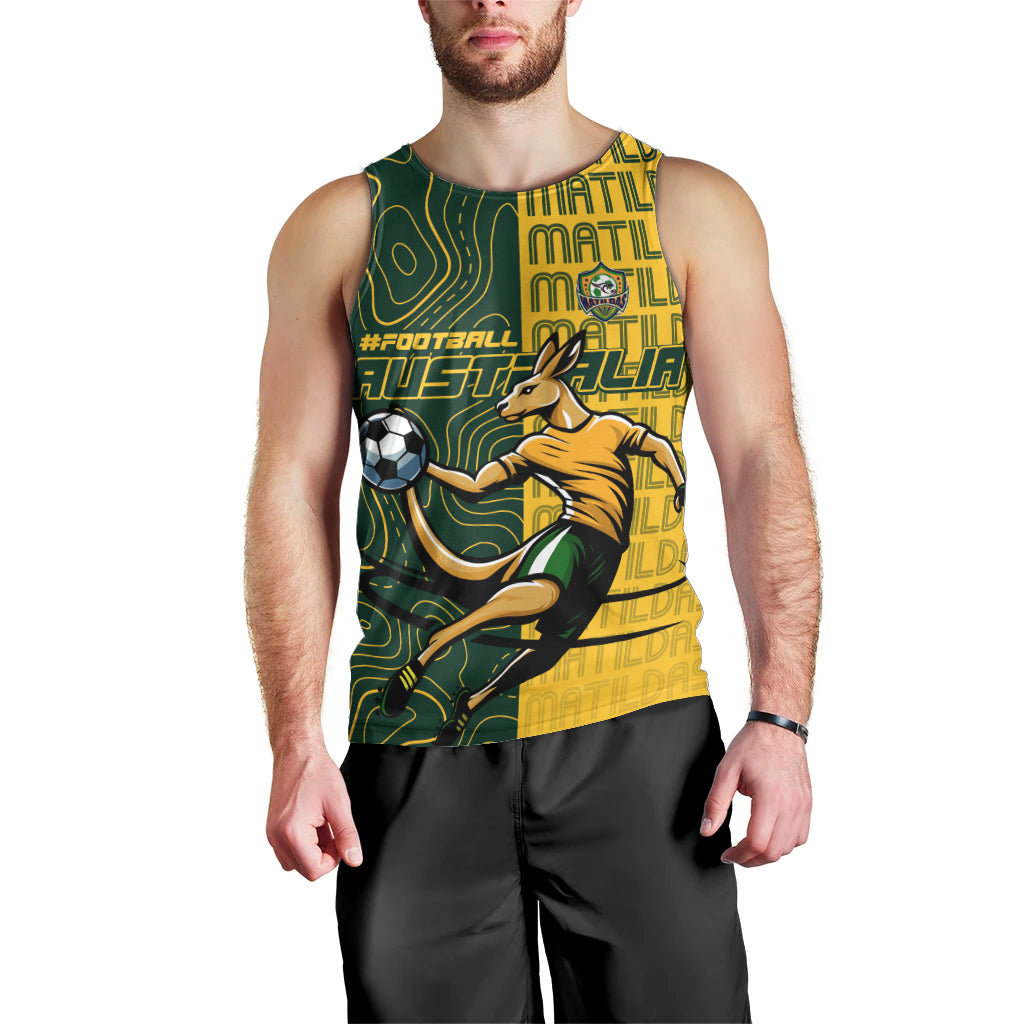 Personalised Matildas Mascot Men Tank Top Australia Football Topographic - Vibe Hoodie Shop