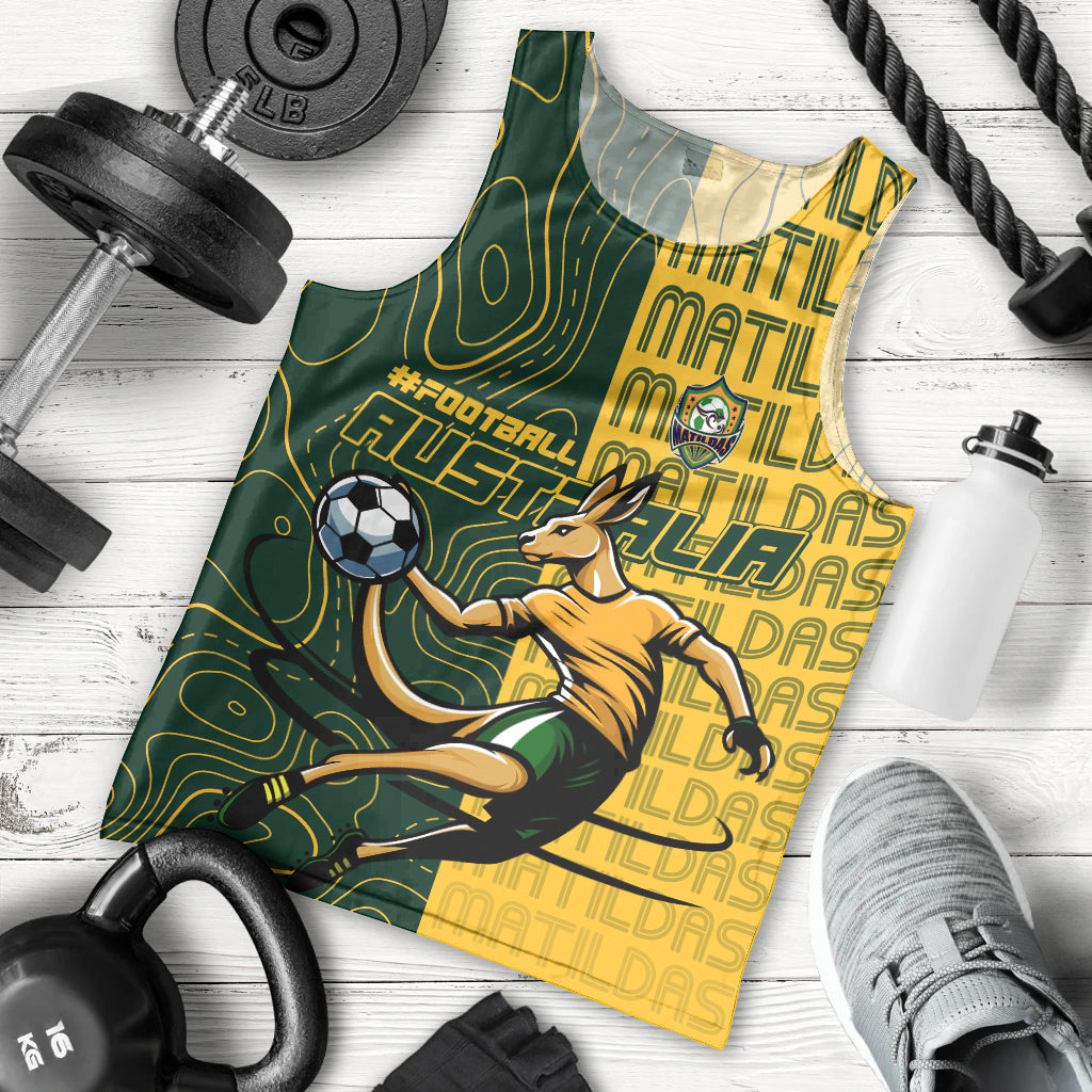 Personalised Matildas Mascot Men Tank Top Australia Football Topographic - Vibe Hoodie Shop
