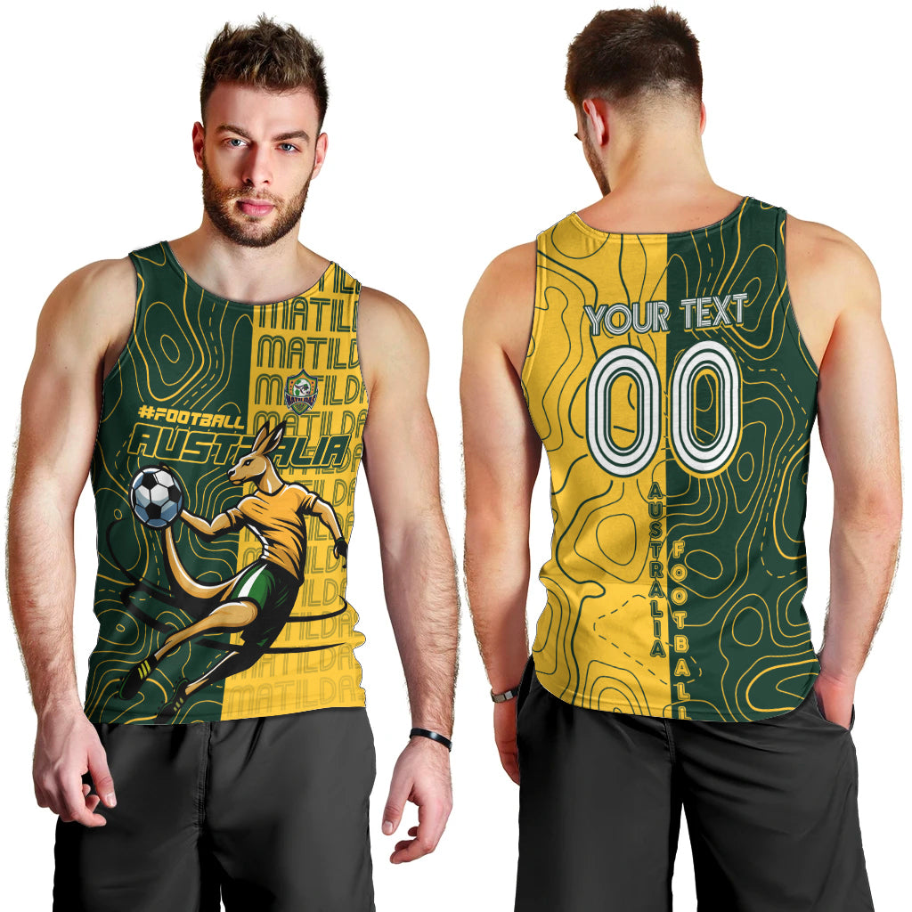 Personalised Matildas Mascot Men Tank Top Australia Football Topographic - Vibe Hoodie Shop