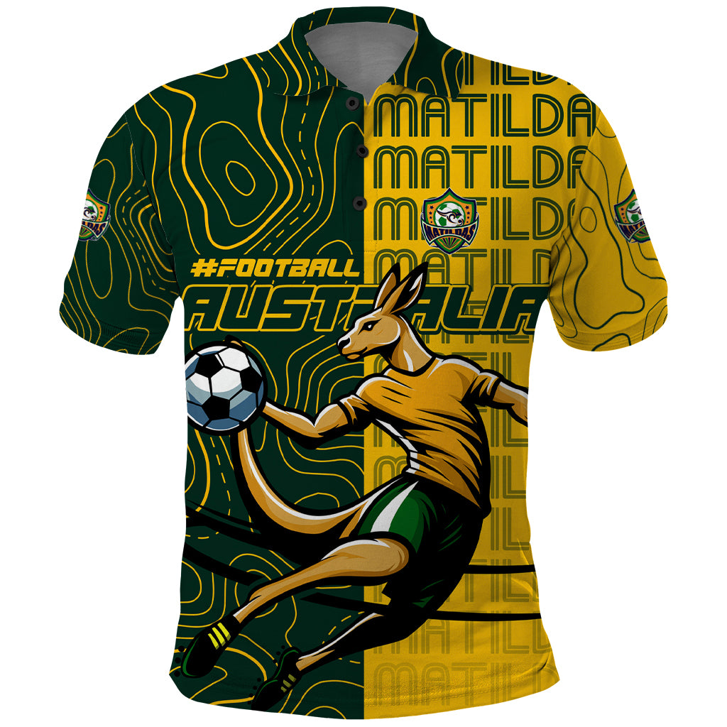 Personalised Matildas Mascot Polo Shirt Australia Football Topographic - Vibe Hoodie Shop
