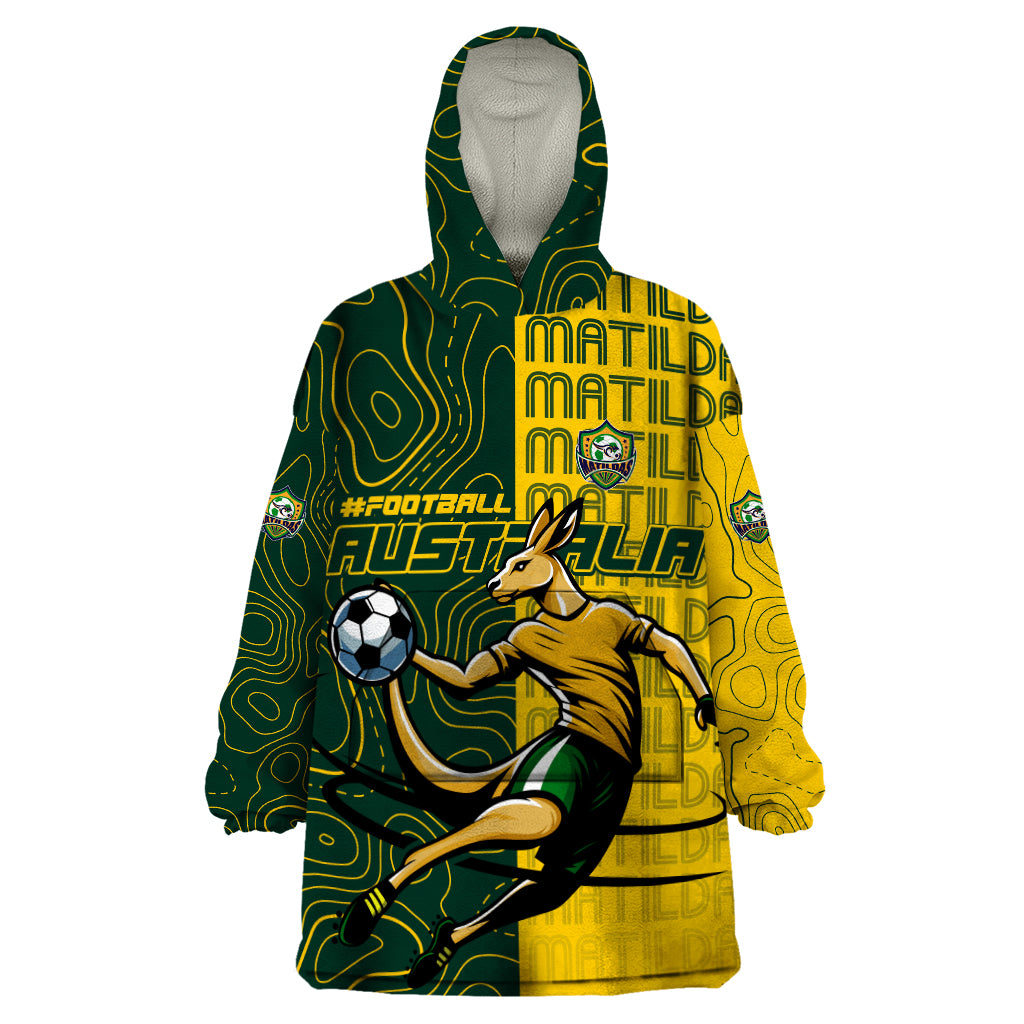 Personalised Matildas Mascot Wearable Blanket Hoodie Australia Football Topographic - Vibe Hoodie Shop