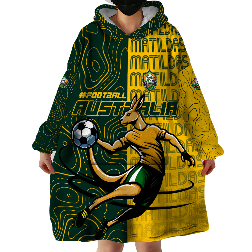 Personalised Matildas Mascot Wearable Blanket Hoodie Australia Football Topographic - Vibe Hoodie Shop