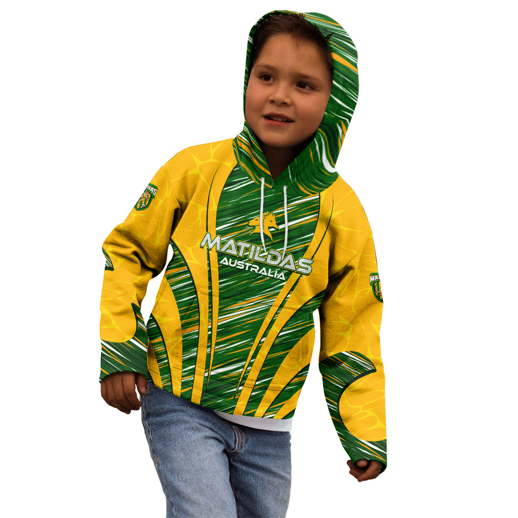 Personalised Australia Matildas Kid Hoodie Abstract Line - Vibe Hoodie Shop