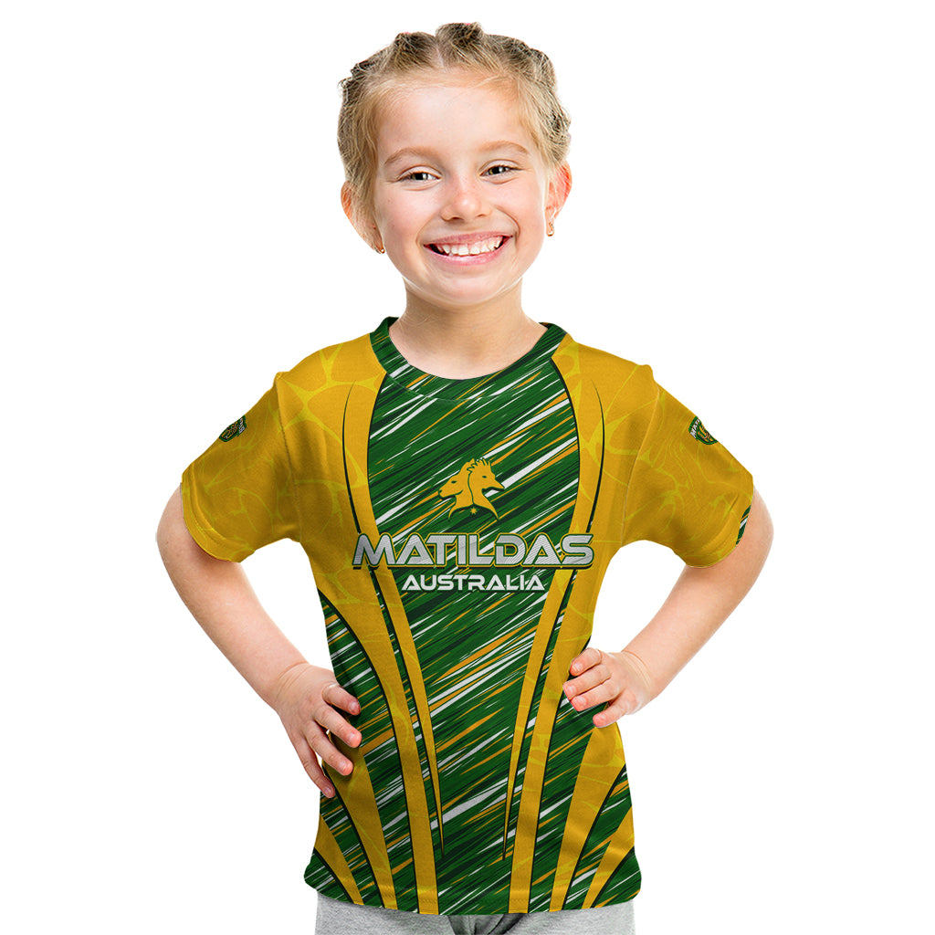 Personalised Australia Matildas Kid T Shirt Abstract Line - Vibe Hoodie Shop