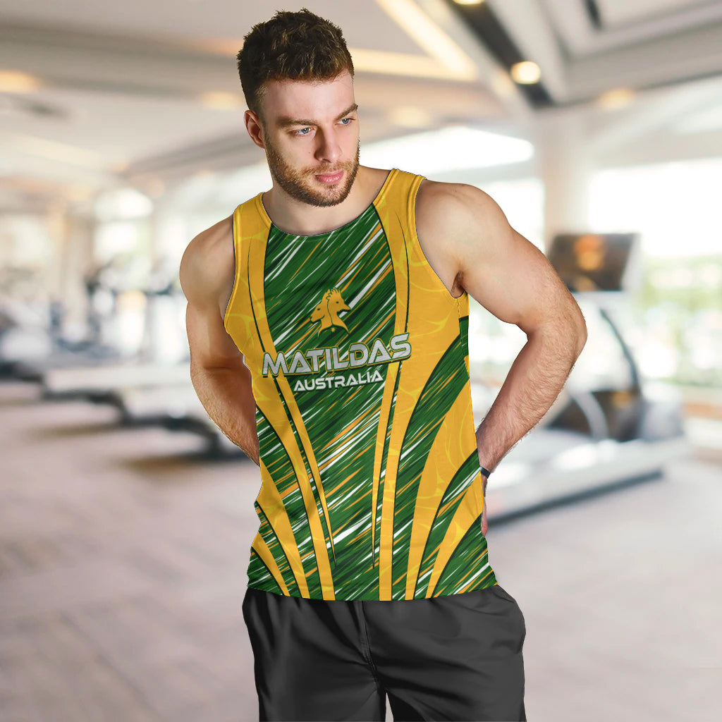 Personalised Australia Matildas Men Tank Top Abstract Line - Vibe Hoodie Shop