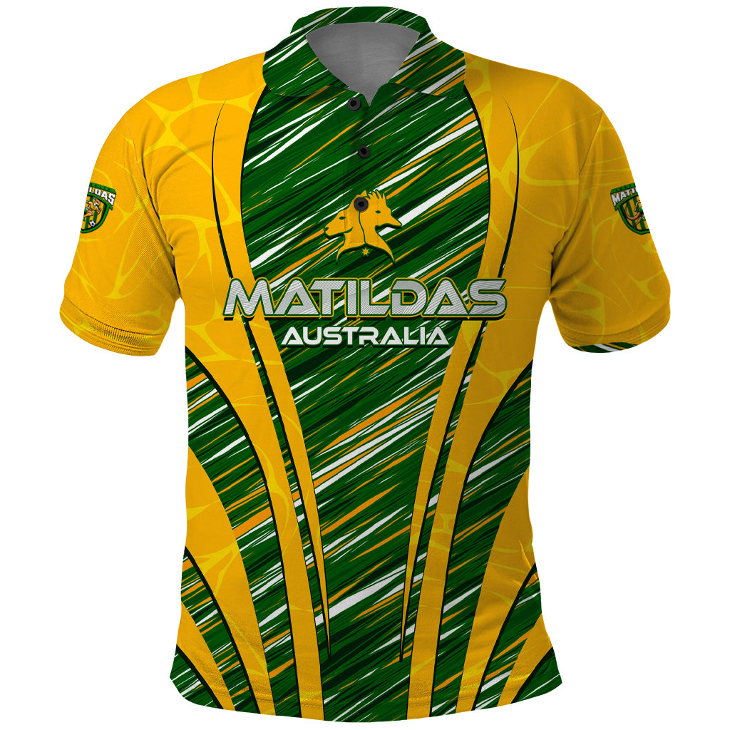 Personalised Australia Matildas Polo Shirt Abstract Line - Vibe Hoodie Shop