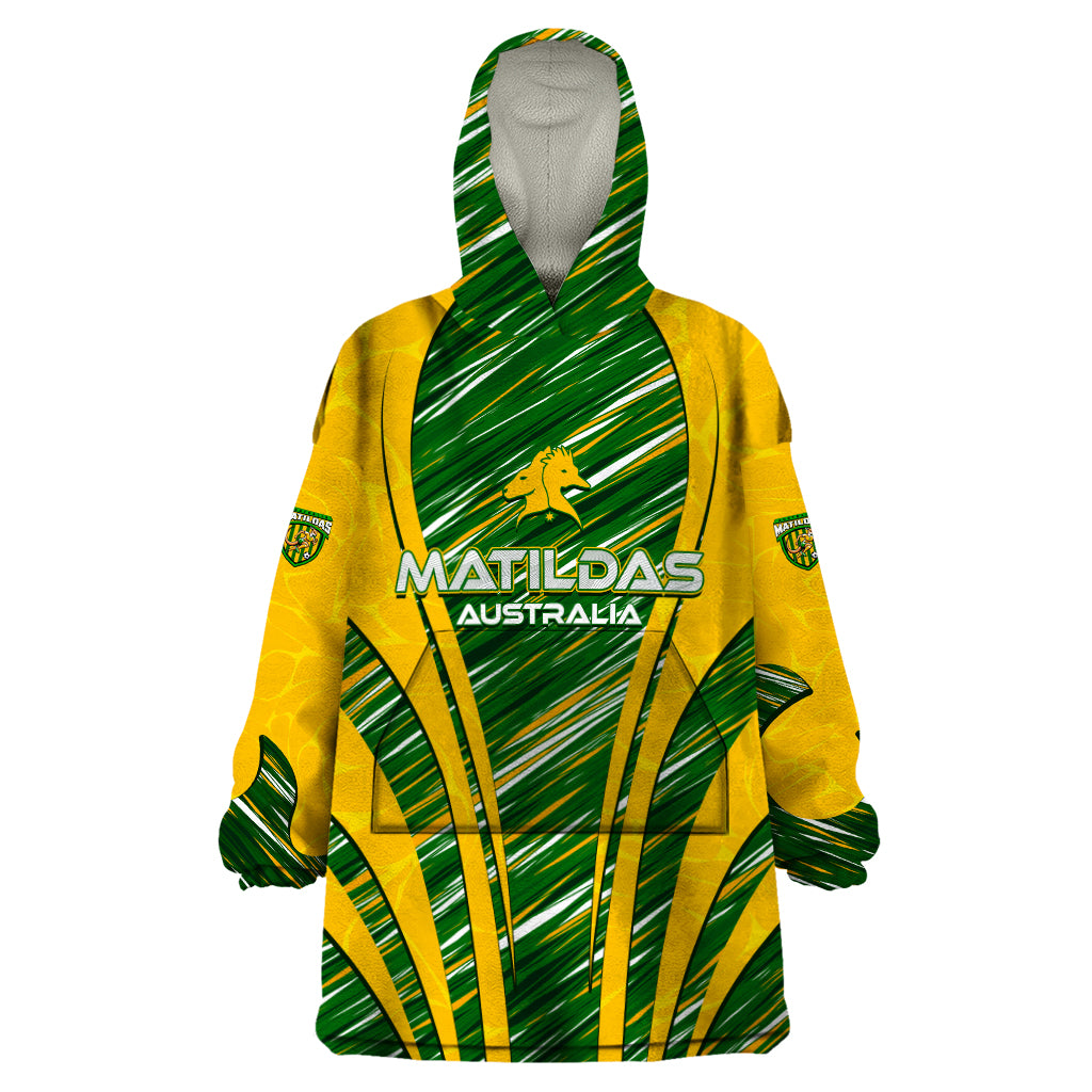 Personalised Australia Matildas Wearable Blanket Hoodie Abstract Line - Vibe Hoodie Shop