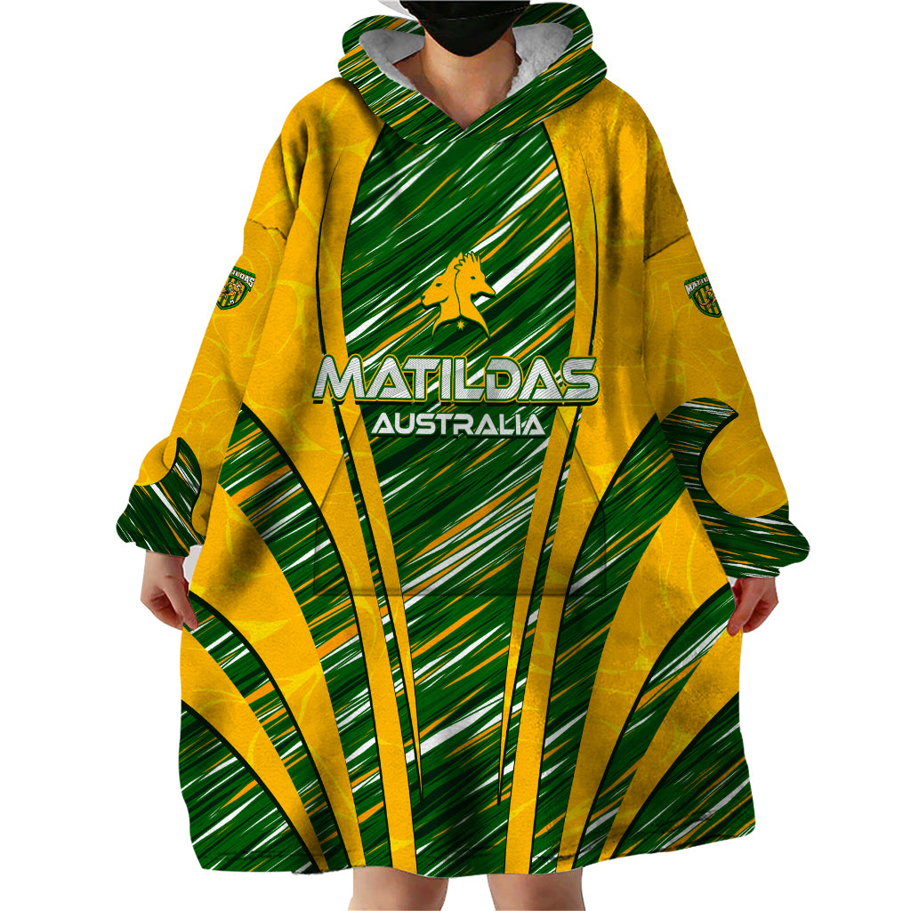 Personalised Australia Matildas Wearable Blanket Hoodie Abstract Line - Vibe Hoodie Shop