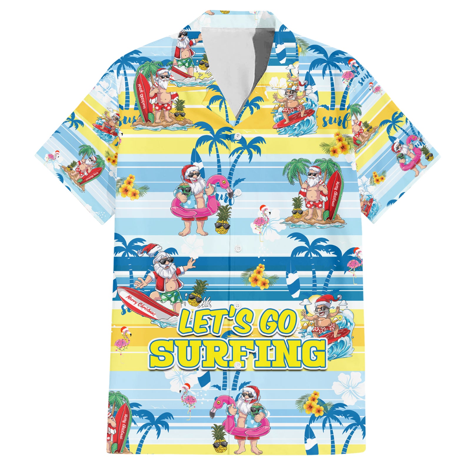 Surfing Christmas Hawaiian Shirt Tropical Santa Let's Go Surfing - Vibe Hoodie Shop