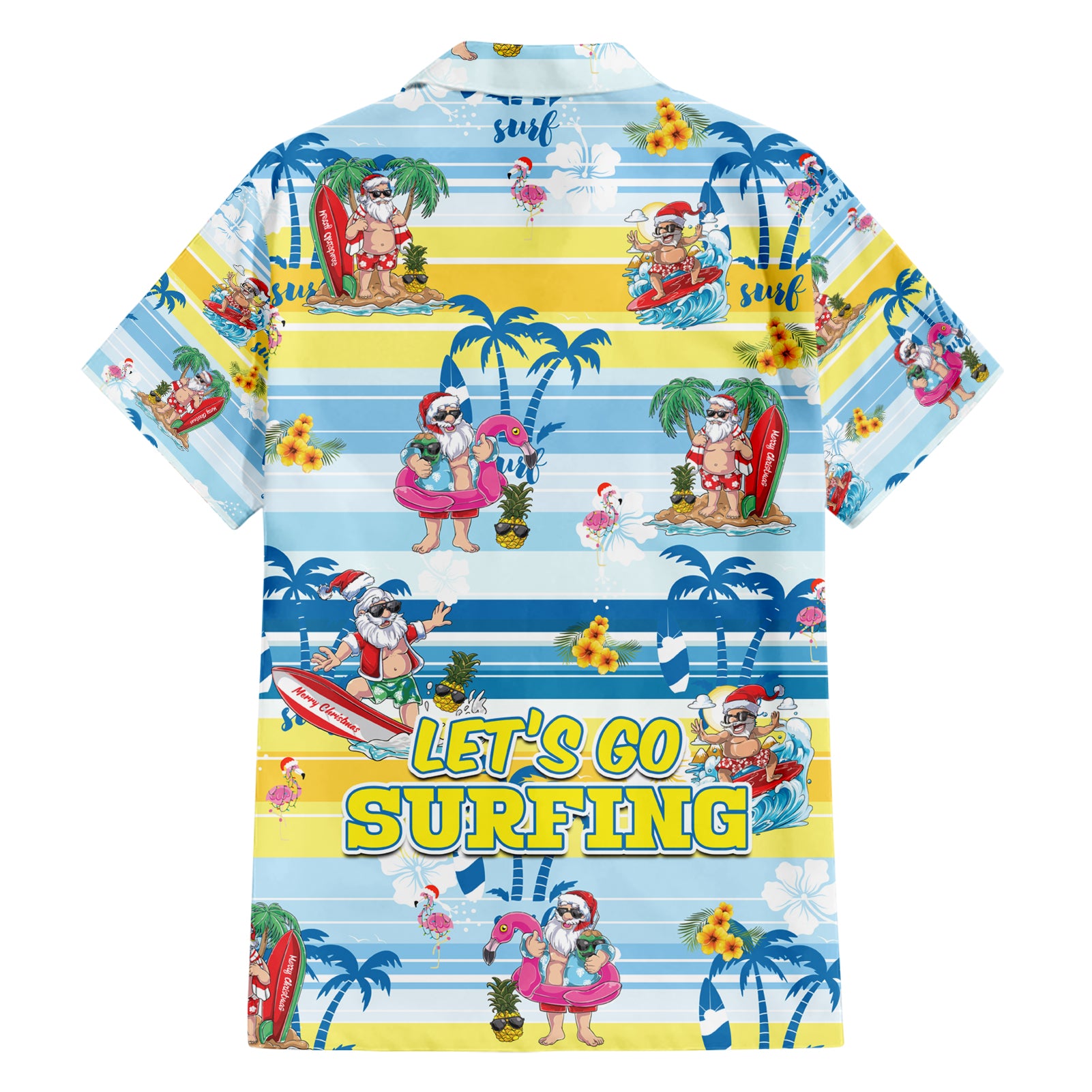 Surfing Christmas Hawaiian Shirt Tropical Santa Let's Go Surfing - Vibe Hoodie Shop