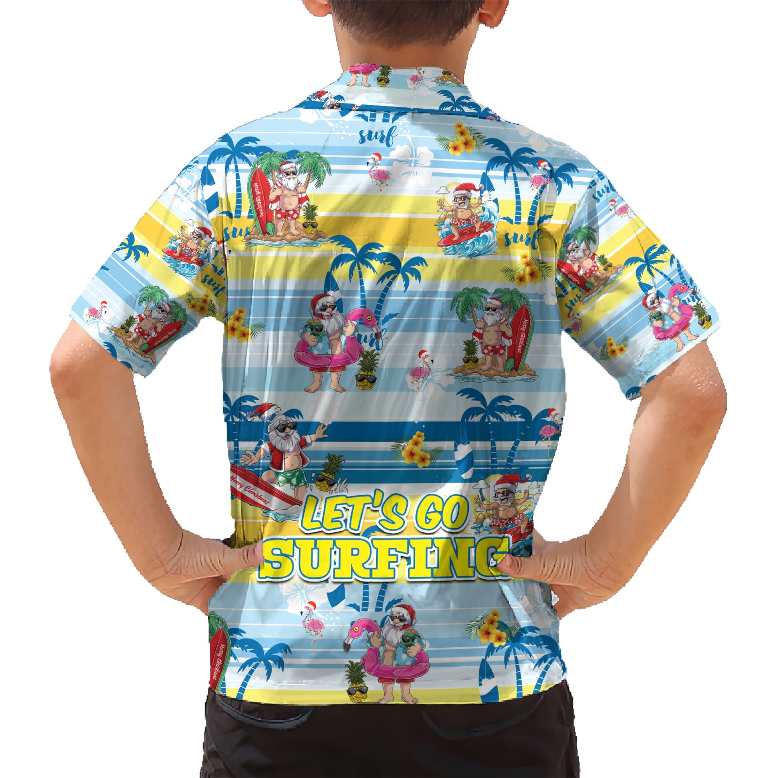 Surfing Christmas Hawaiian Shirt Tropical Santa Let's Go Surfing - Vibe Hoodie Shop