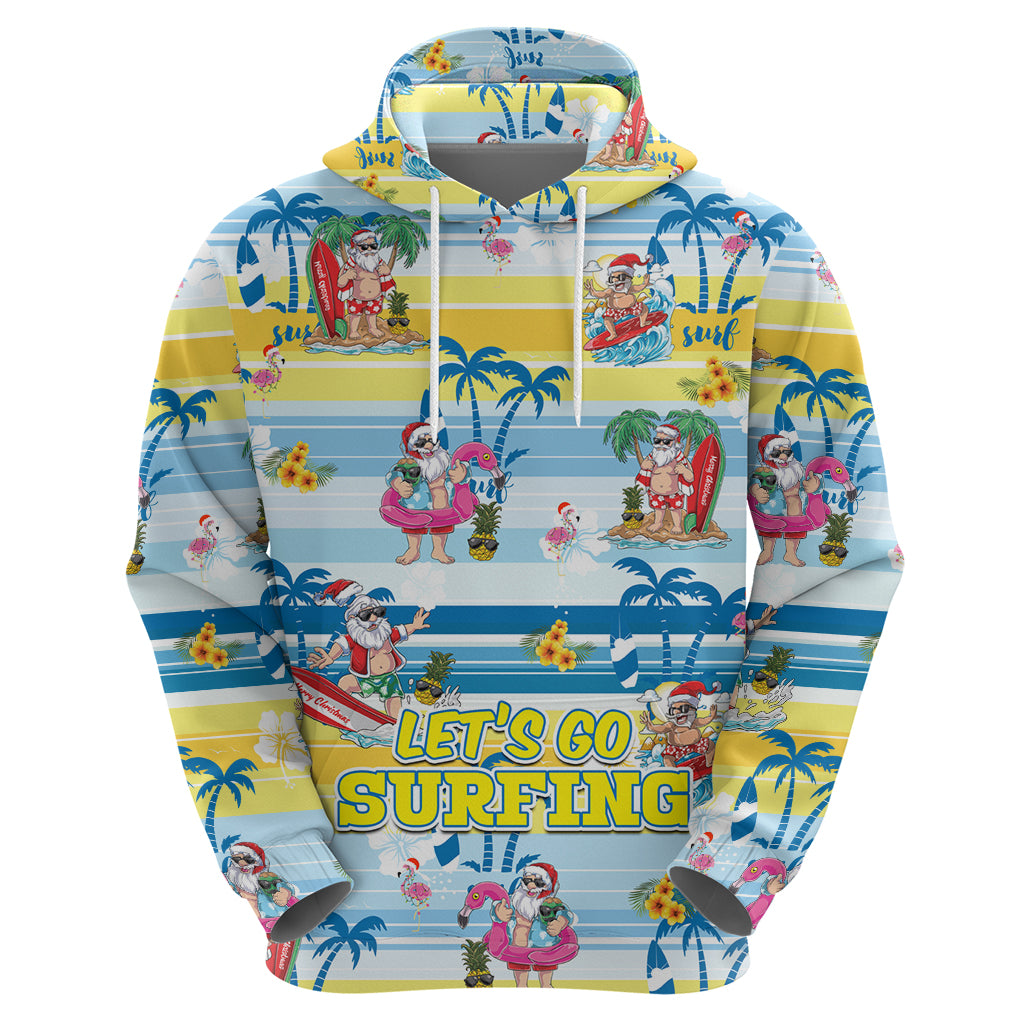 Surfing Christmas Hoodie Tropical Santa Let's Go Surfing - Vibe Hoodie Shop