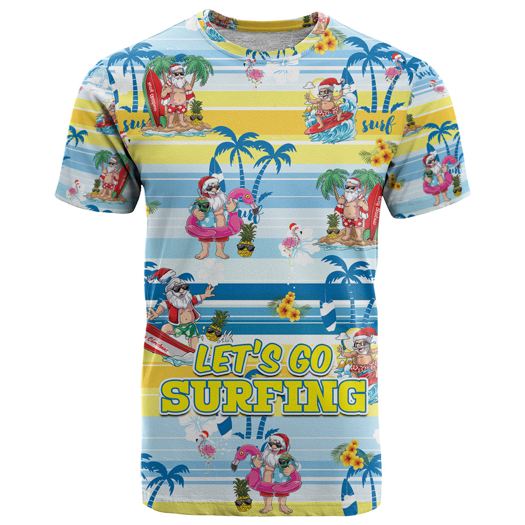 Surfing Christmas T Shirt Tropical Santa Let's Go Surfing - Vibe Hoodie Shop