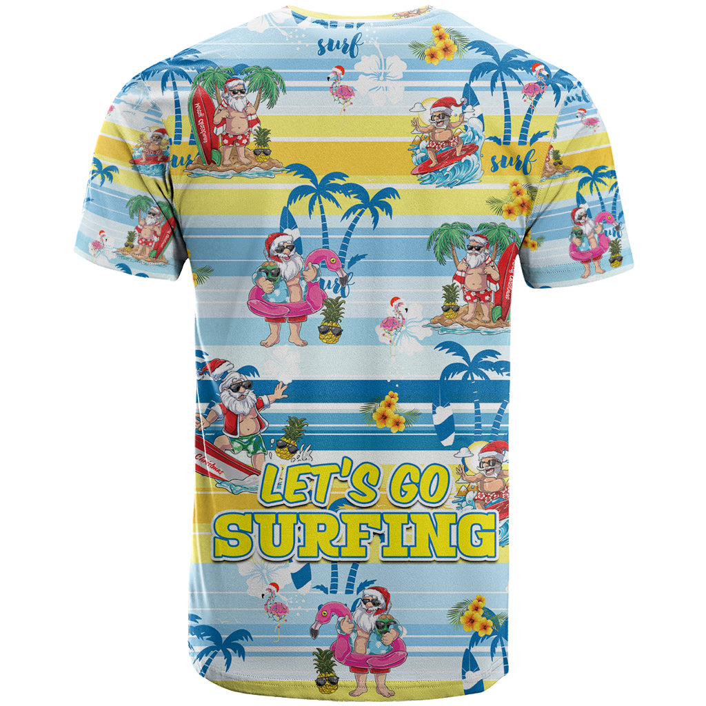 Surfing Christmas T Shirt Tropical Santa Let's Go Surfing - Vibe Hoodie Shop