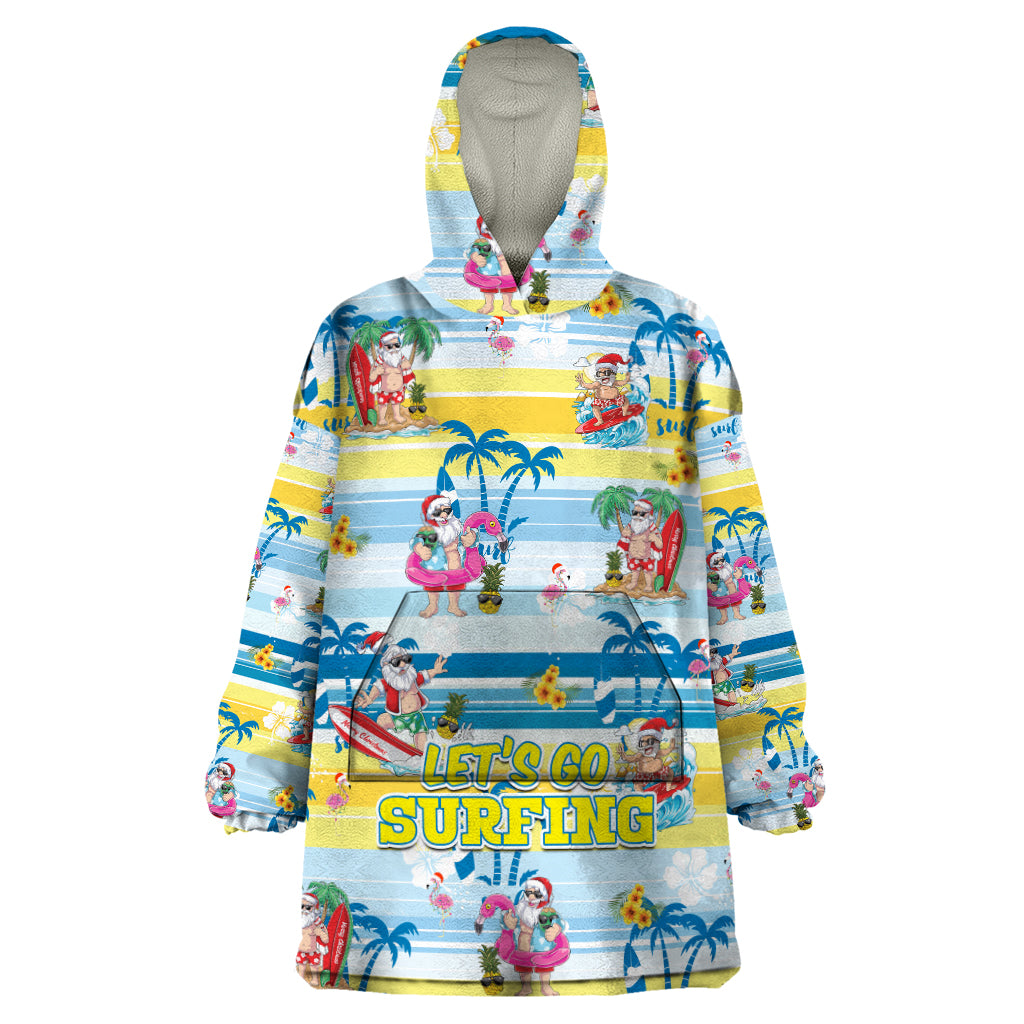 Surfing Christmas Wearable Blanket Hoodie Tropical Santa Let's Go Surfing - Vibe Hoodie Shop