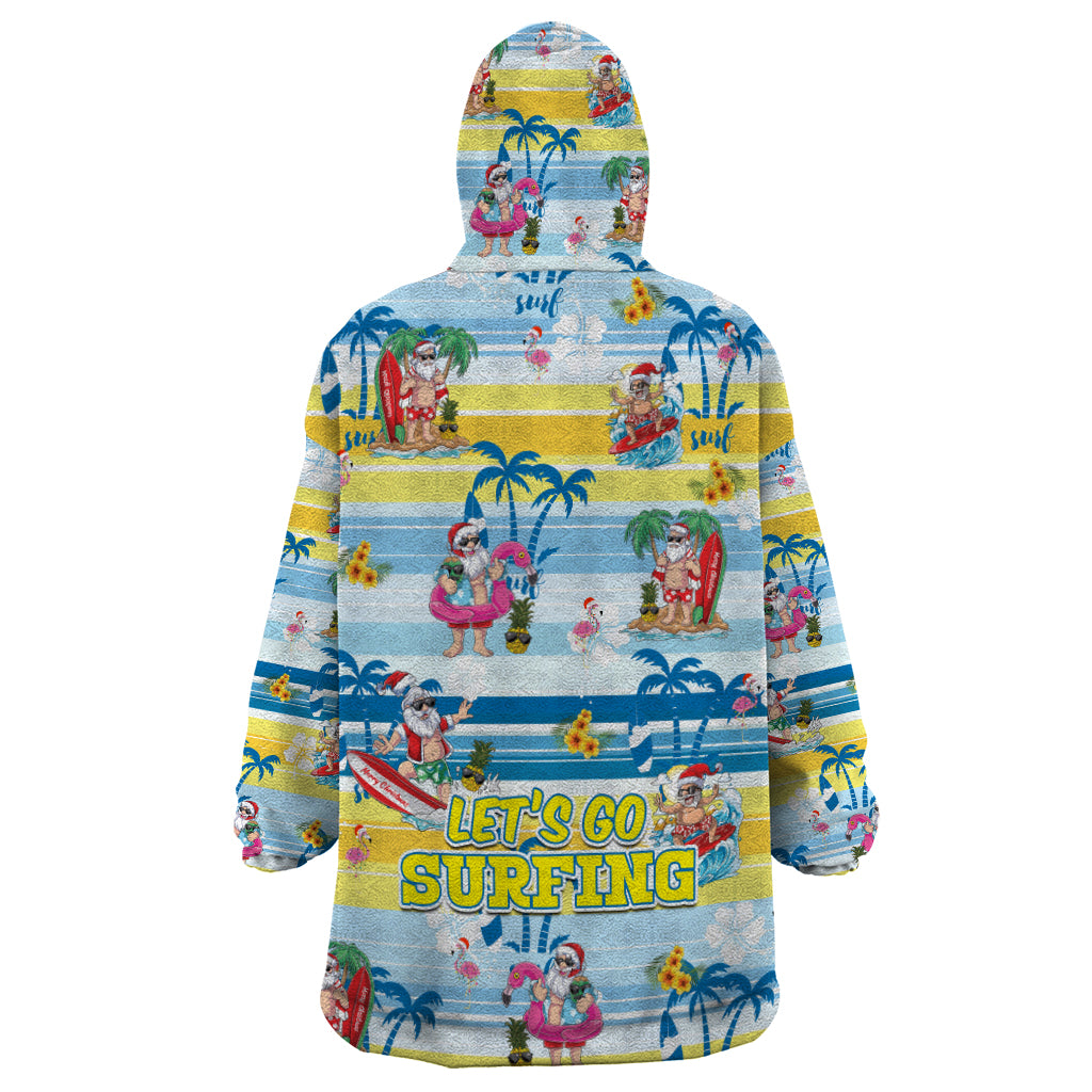 Surfing Christmas Wearable Blanket Hoodie Tropical Santa Let's Go Surfing - Vibe Hoodie Shop