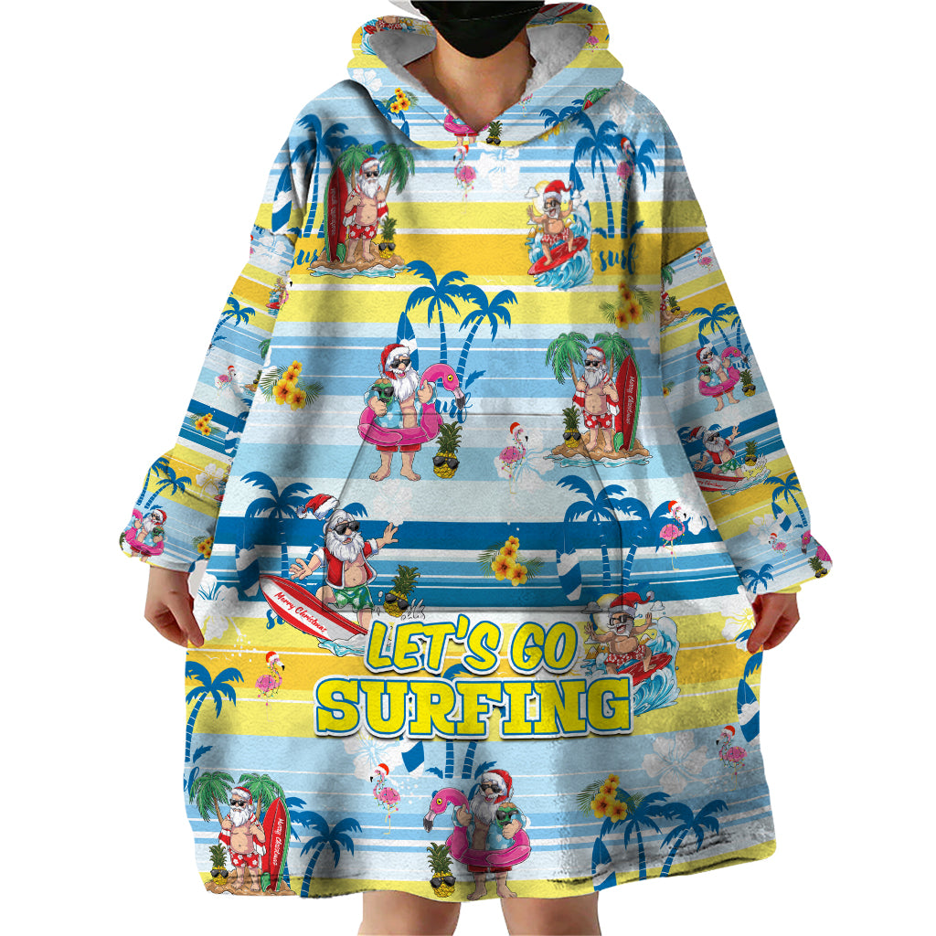 Surfing Christmas Wearable Blanket Hoodie Tropical Santa Let's Go Surfing - Vibe Hoodie Shop