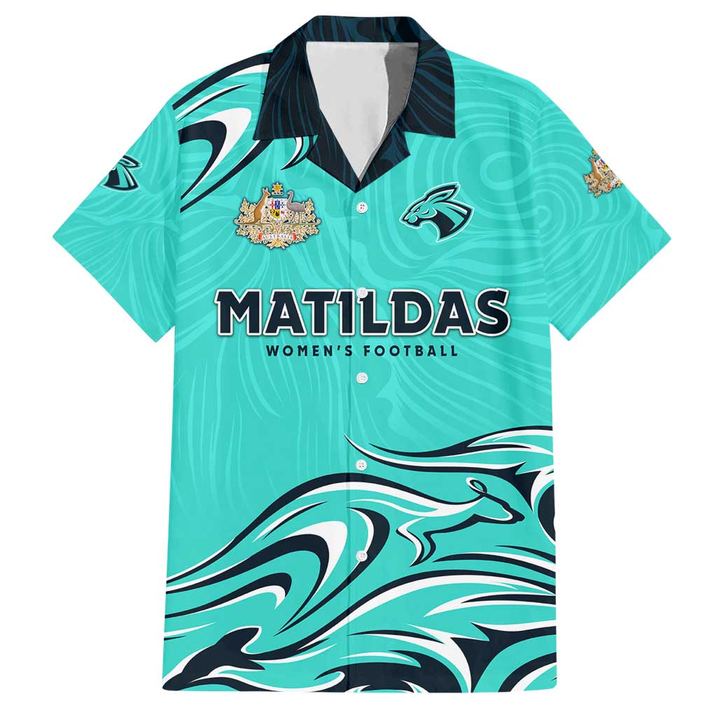 Personalised Australia Soccer Matildas Hawaiian Shirt Kangaroo Tornado Turquoise DT02