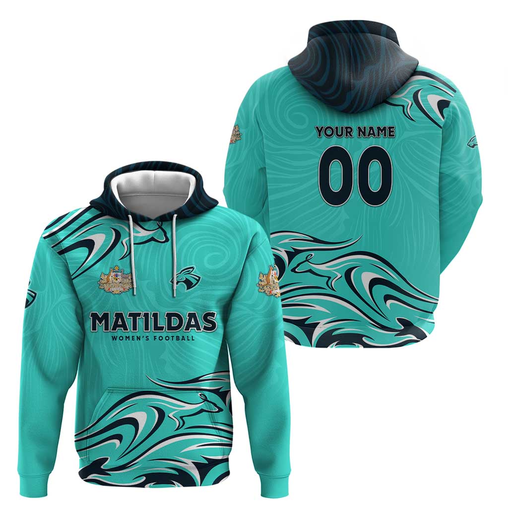 Personalised Australia Soccer Matildas Hoodie Kangaroo Tornado Turquoise DT02