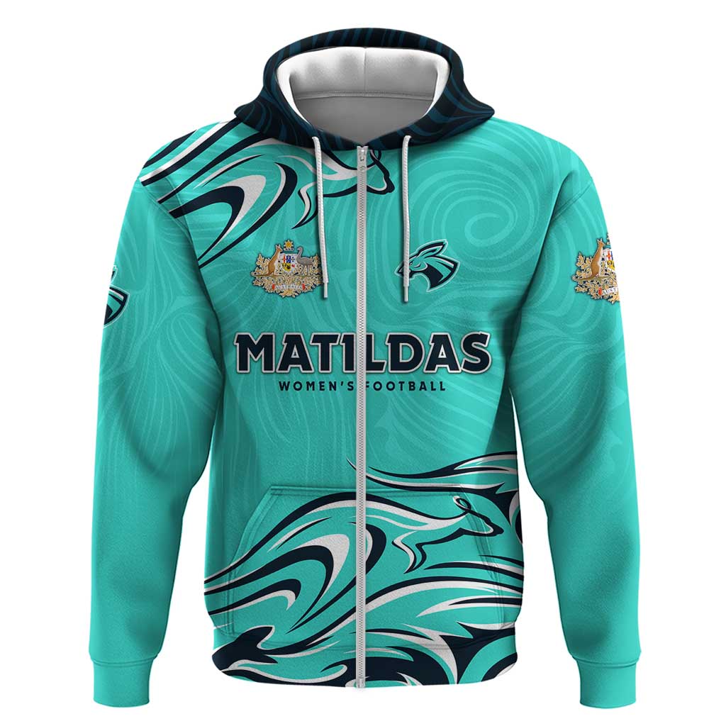 Personalised Australia Soccer Matildas Hoodie Kangaroo Tornado Turquoise DT02