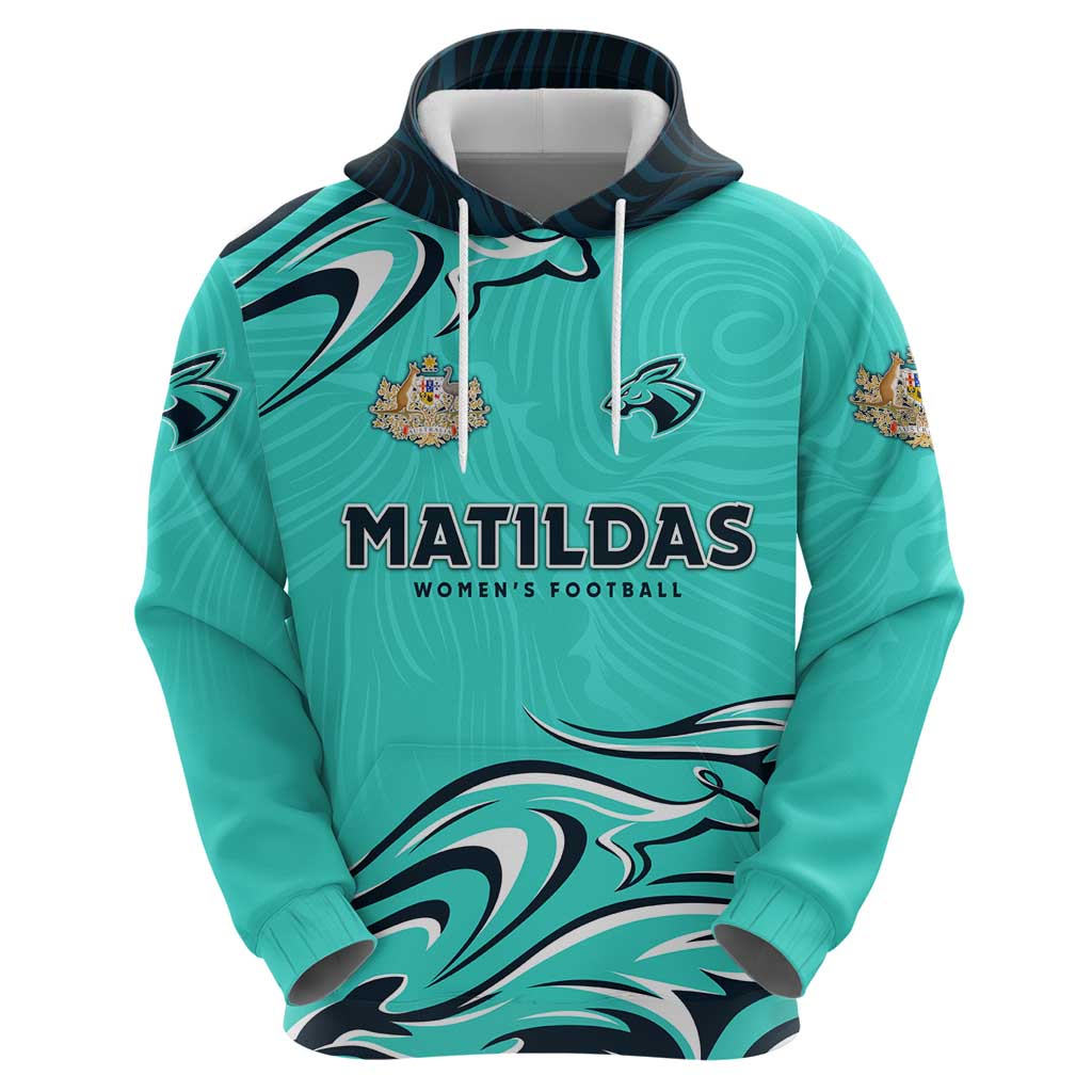 Personalised Australia Soccer Matildas Hoodie Kangaroo Tornado Turquoise DT02
