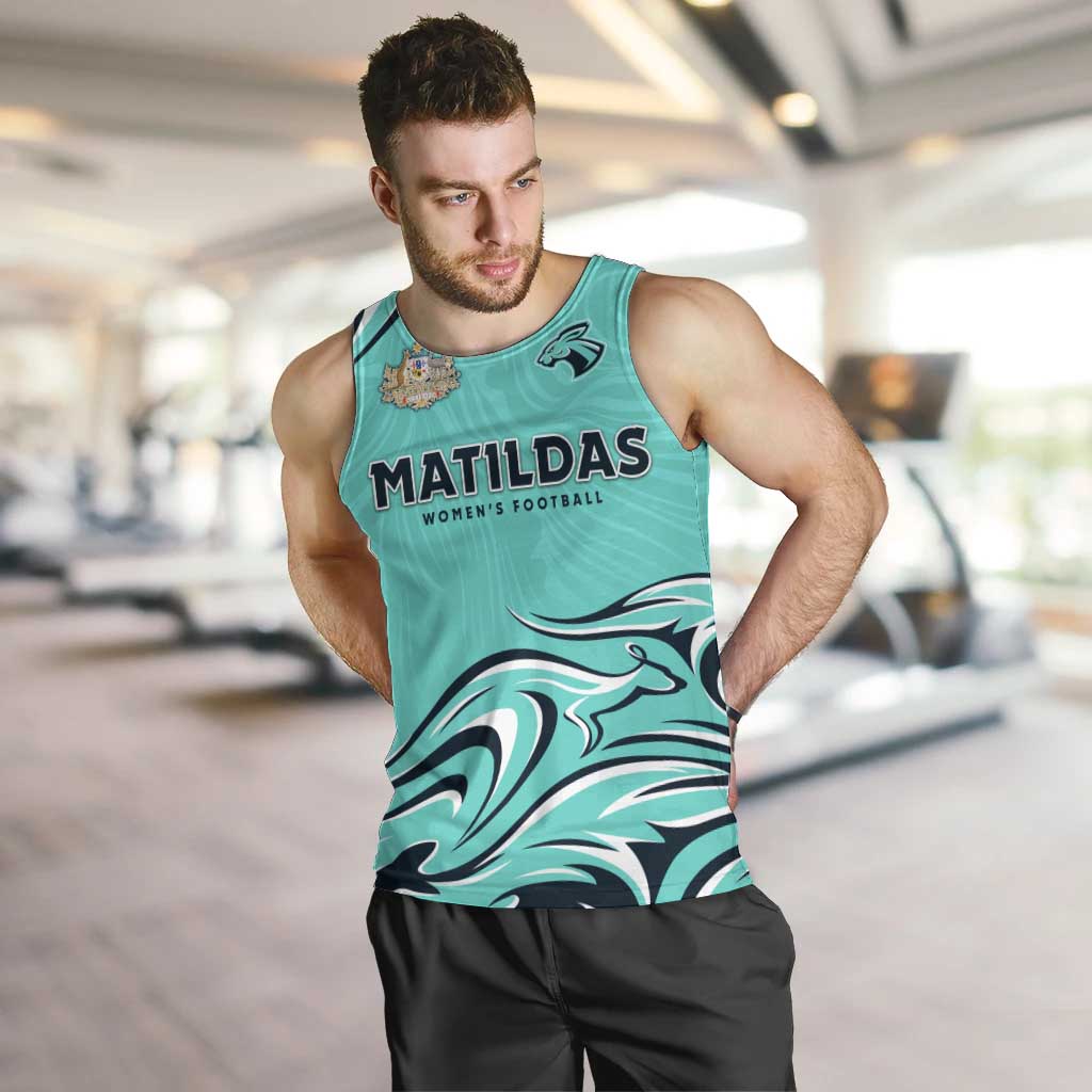 Personalised Australia Soccer Matildas Men Tank Top Kangaroo Tornado Turquoise DT02
