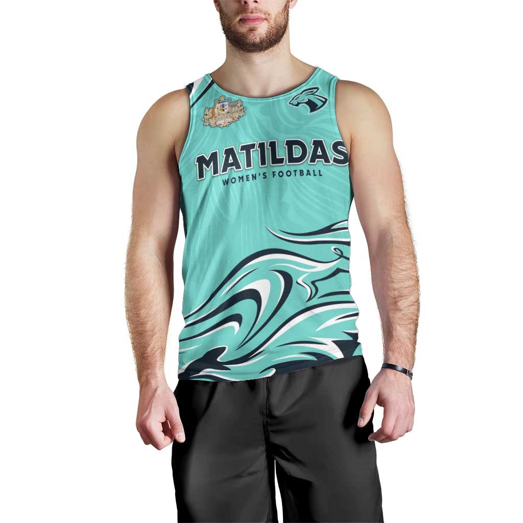 Personalised Australia Soccer Matildas Men Tank Top Kangaroo Tornado Turquoise DT02