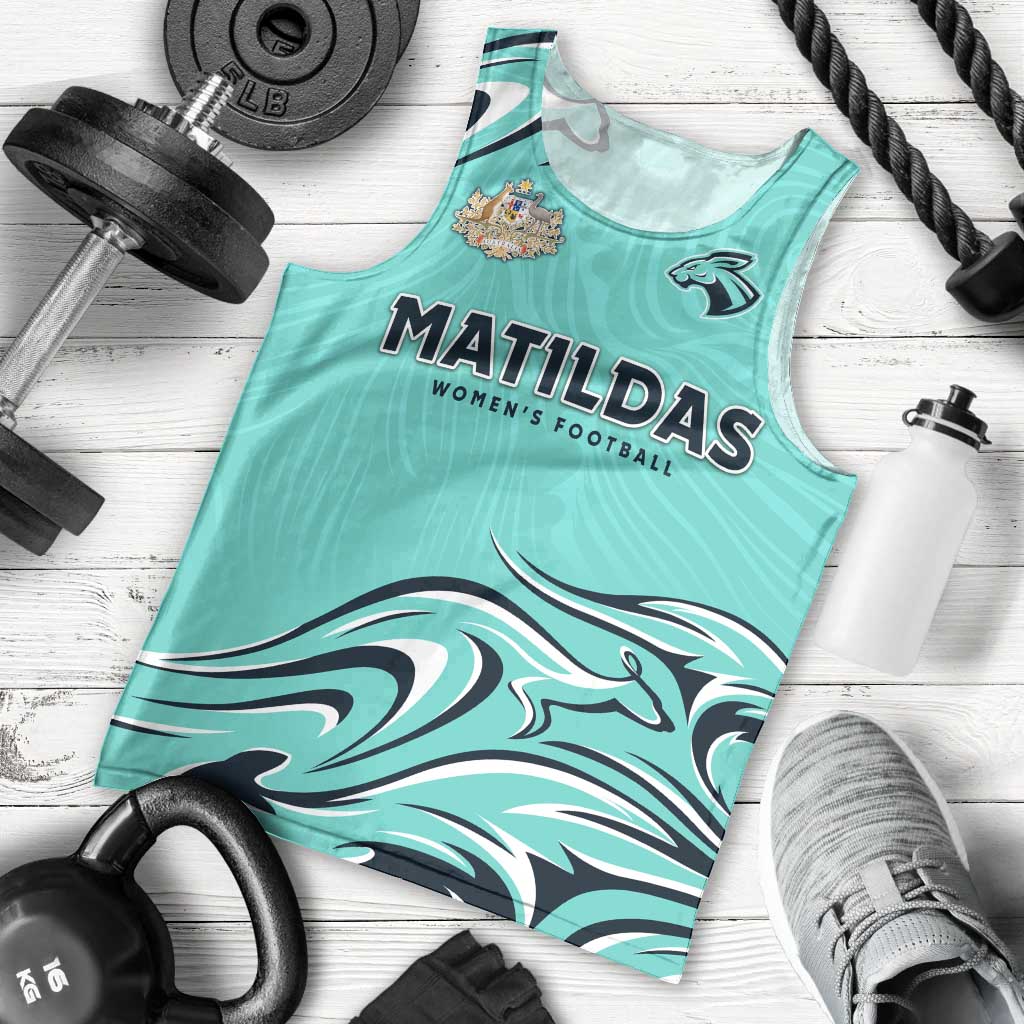 Personalised Australia Soccer Matildas Men Tank Top Kangaroo Tornado Turquoise DT02