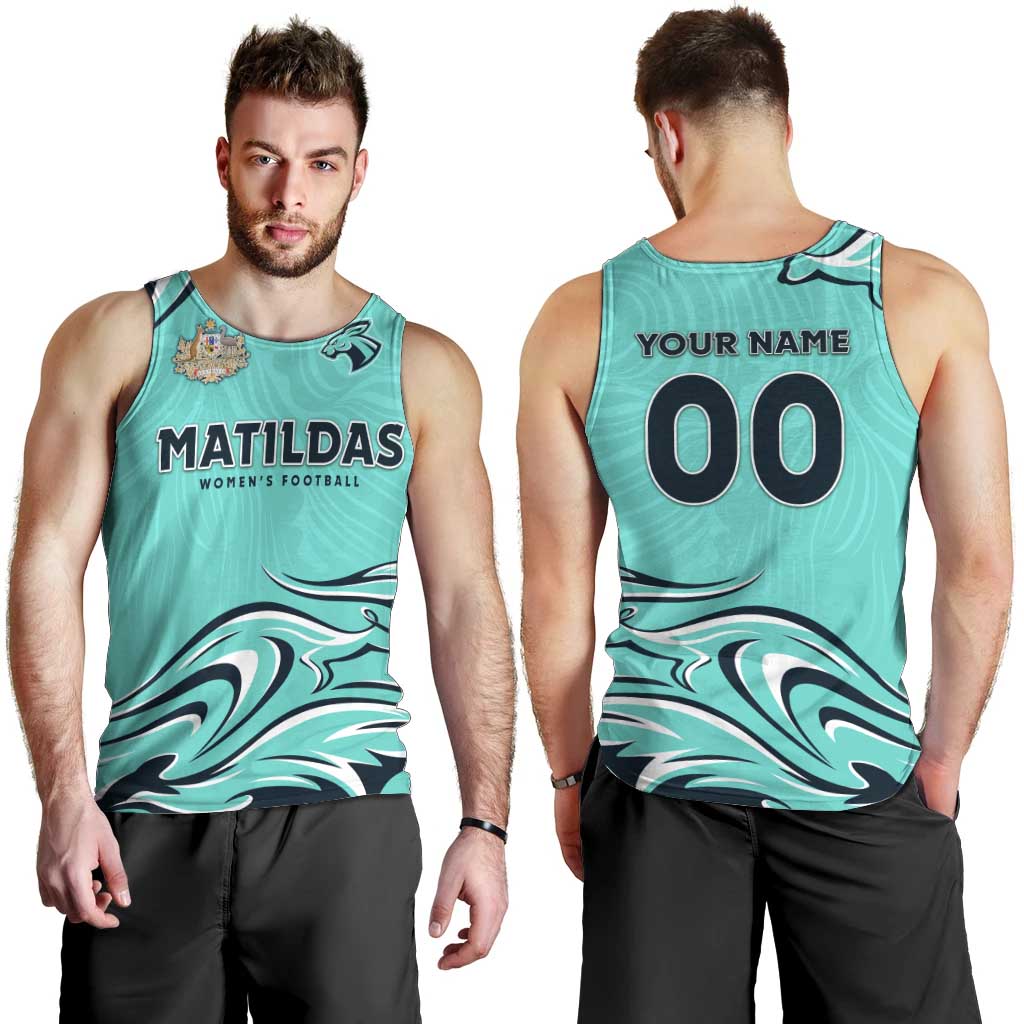 Personalised Australia Soccer Matildas Men Tank Top Kangaroo Tornado Turquoise DT02