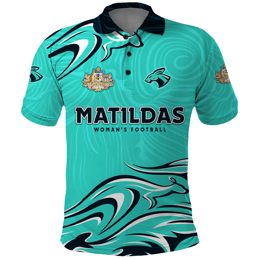 Personalised Australia Soccer Matildas Polo Shirt Kangaroo Tornado Turquoise - Vibe Hoodie Shop