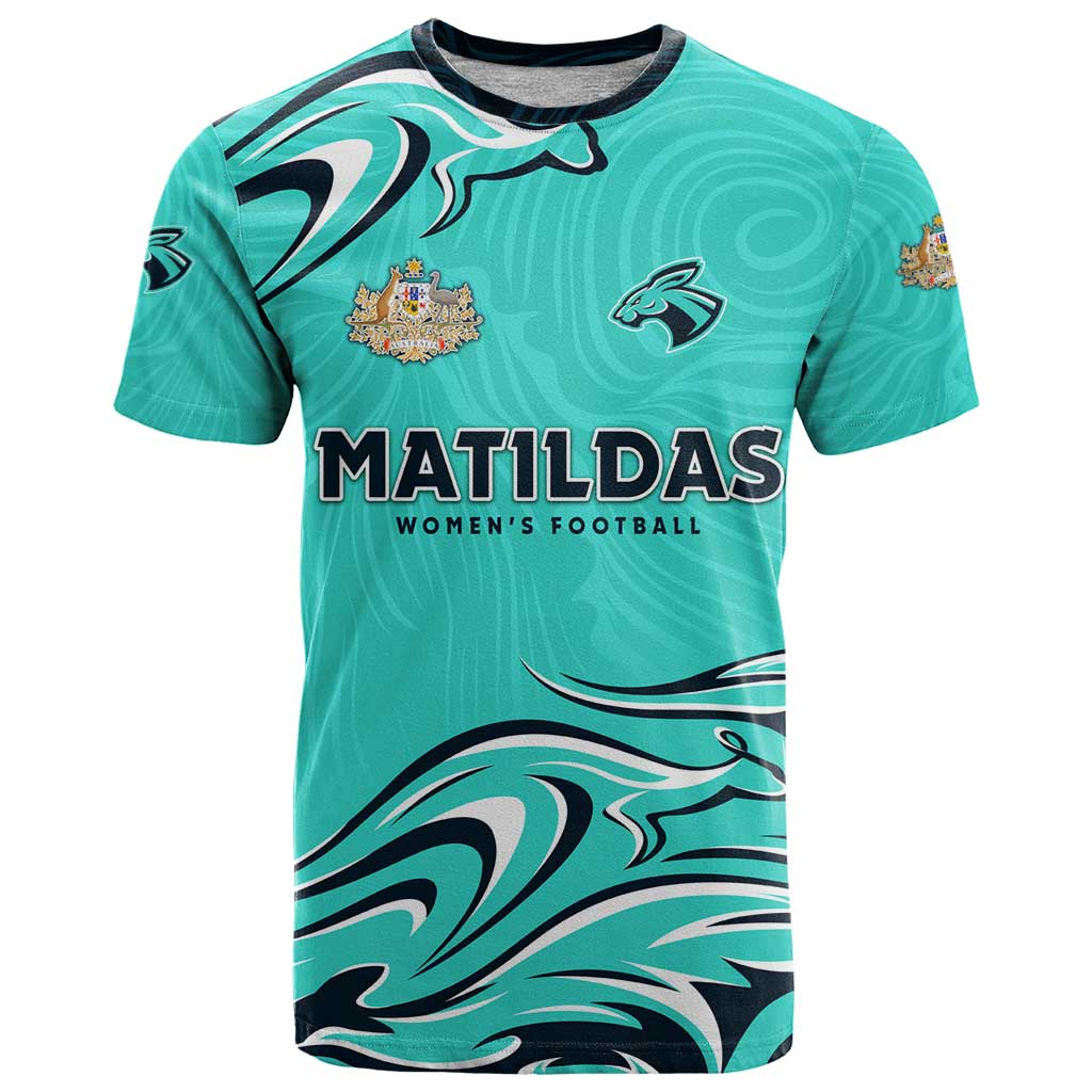 Personalised Australia Soccer Matildas T Shirt Kangaroo Tornado Turquoise DT02