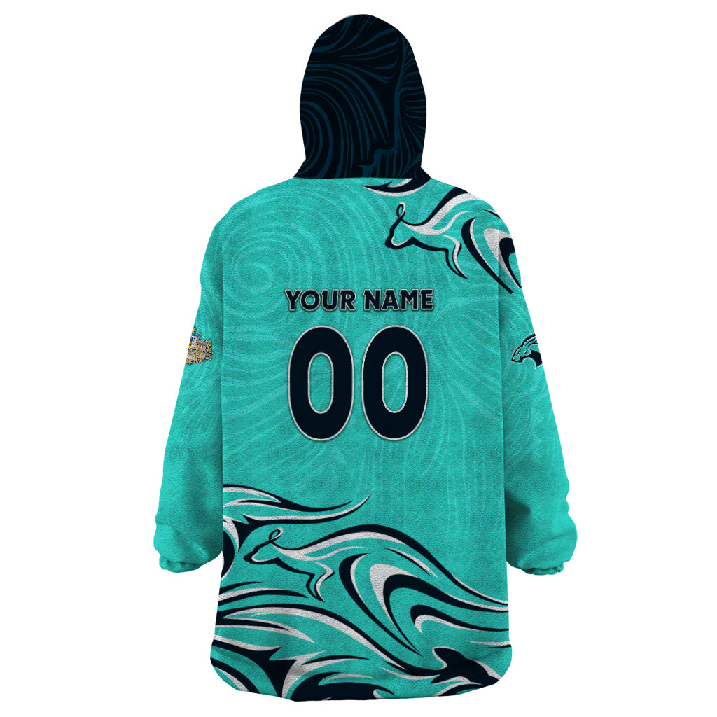 Personalised Australia Soccer Matildas Wearable Blanket Hoodie Kangaroo Tornado Turquoise - Vibe Hoodie Shop