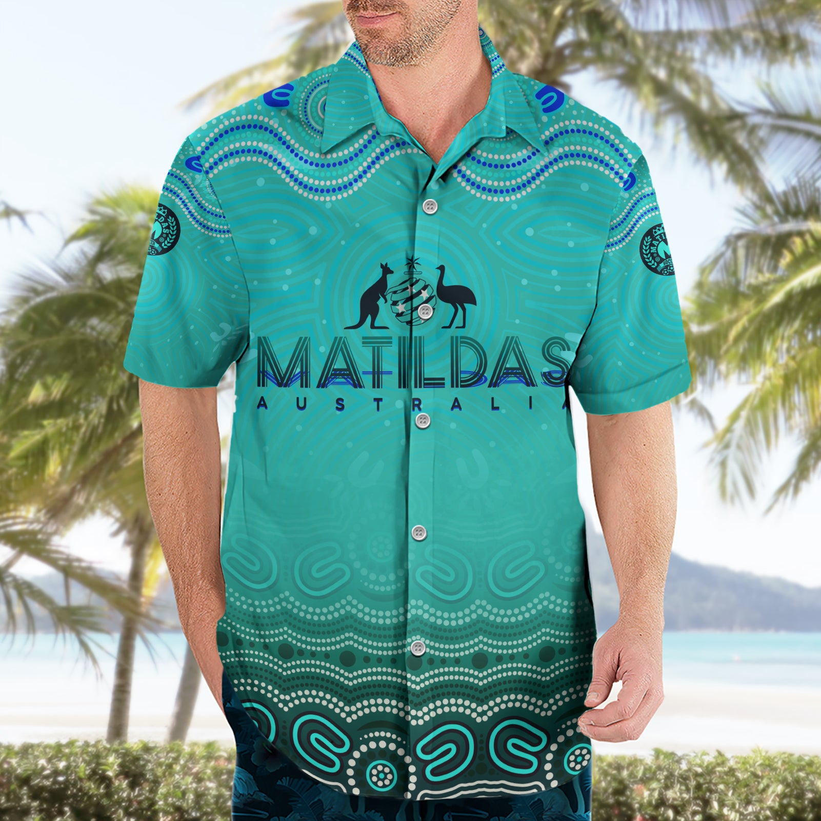 Personalised Australia Matildas Hawaiian Shirt Tillies Aboriginal Simple Turquoise - Vibe Hoodie Shop