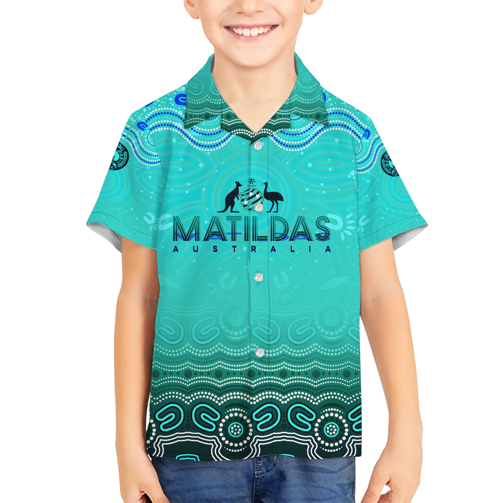 Personalised Australia Matildas Hawaiian Shirt Tillies Aboriginal Simple Turquoise - Vibe Hoodie Shop