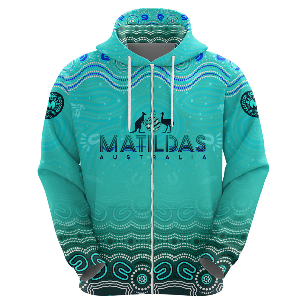 Personalised Australia Matildas Hoodie Tillies Aboriginal Simple Turquoise - Vibe Hoodie Shop