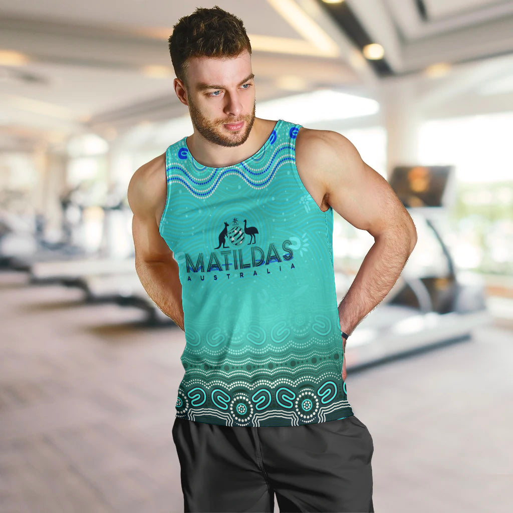 Personalised Australia Matildas Men Tank Top Tillies Aboriginal Simple Turquoise - Vibe Hoodie Shop