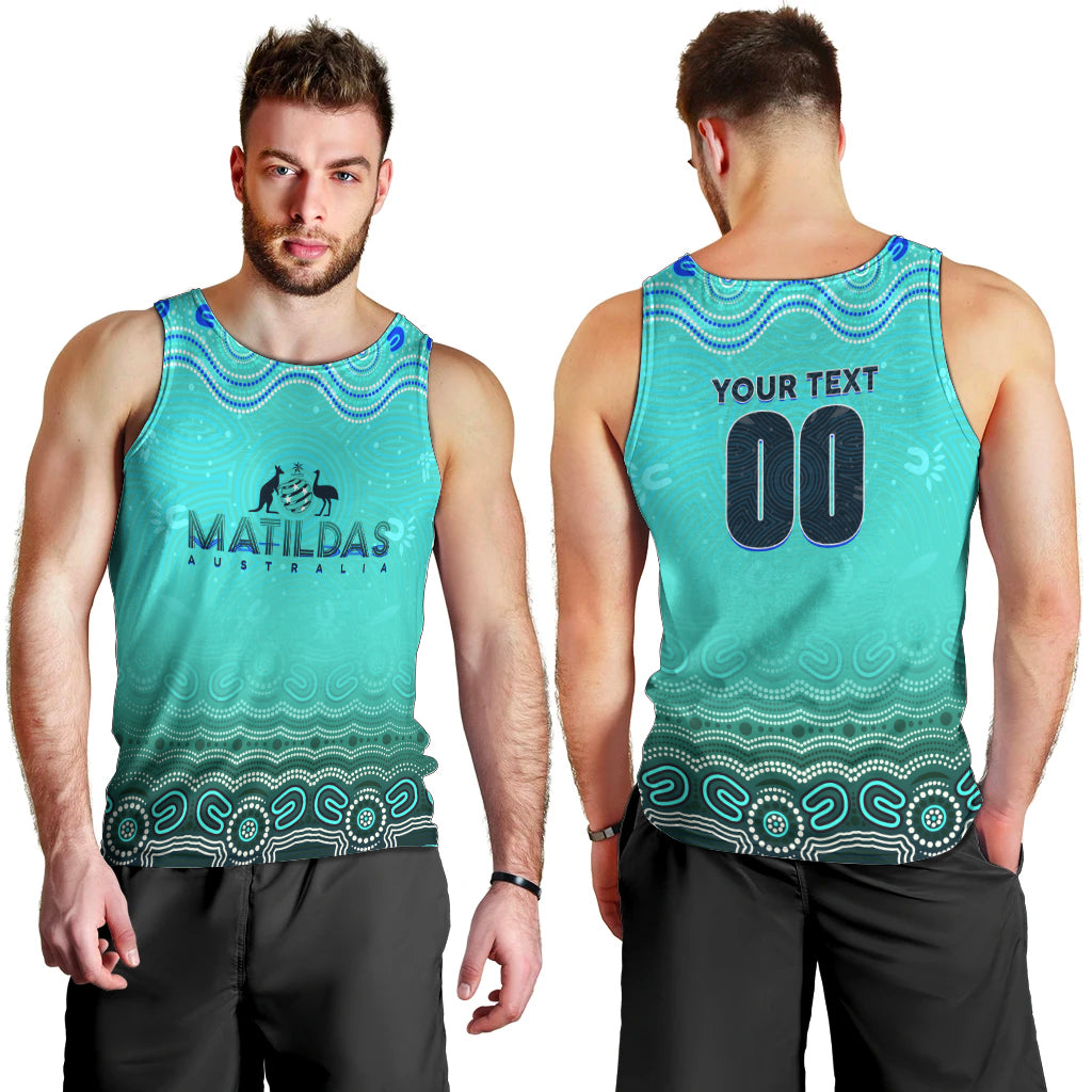 Personalised Australia Matildas Men Tank Top Tillies Aboriginal Simple Turquoise - Vibe Hoodie Shop